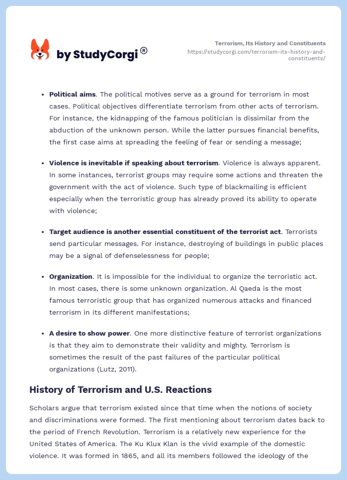 Terrorism, Its History and Constituents. Page 2