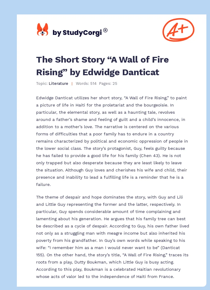 The Short Story “A Wall of Fire Rising” by Edwidge Danticat. Page 1