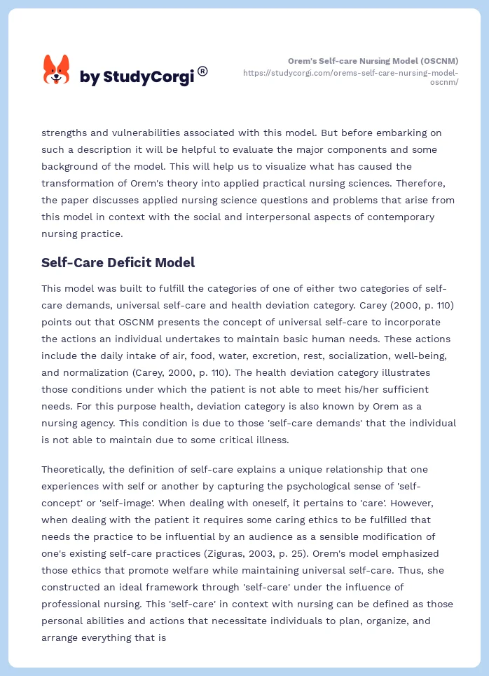 Orem's Self-care Nursing Model (OSCNM). Page 2