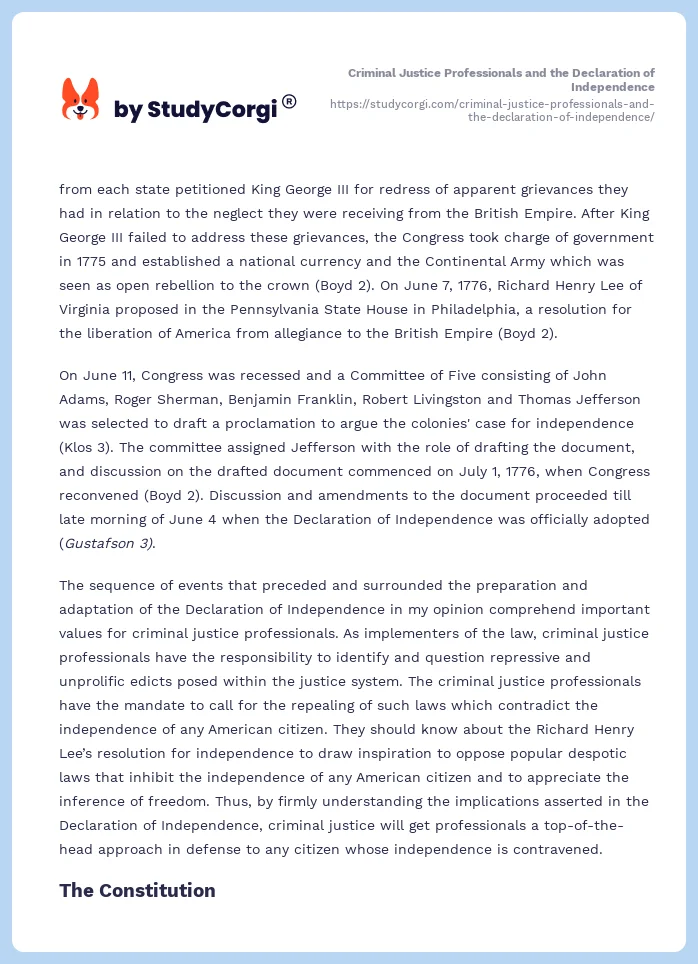 Criminal Justice Professionals and the Declaration of Independence. Page 2