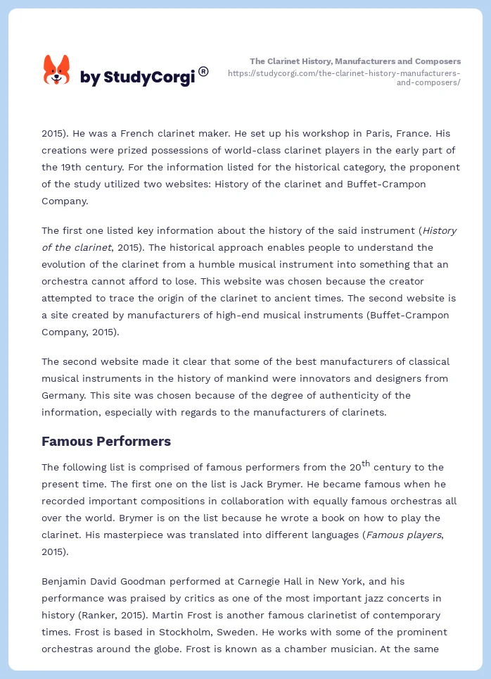 The Clarinet History, Manufacturers and Composers. Page 2