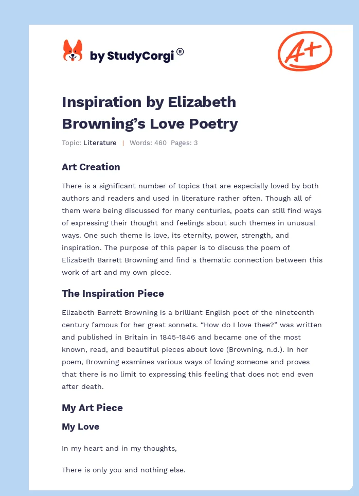 Inspiration by Elizabeth Browning’s Love Poetry. Page 1