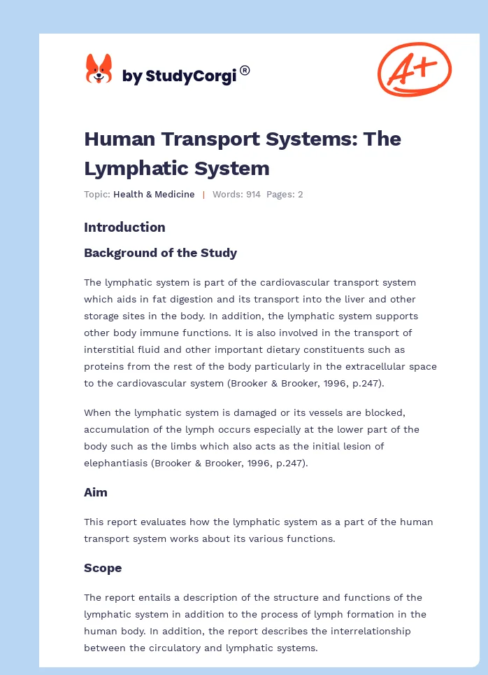 Human Transport Systems: The Lymphatic System. Page 1