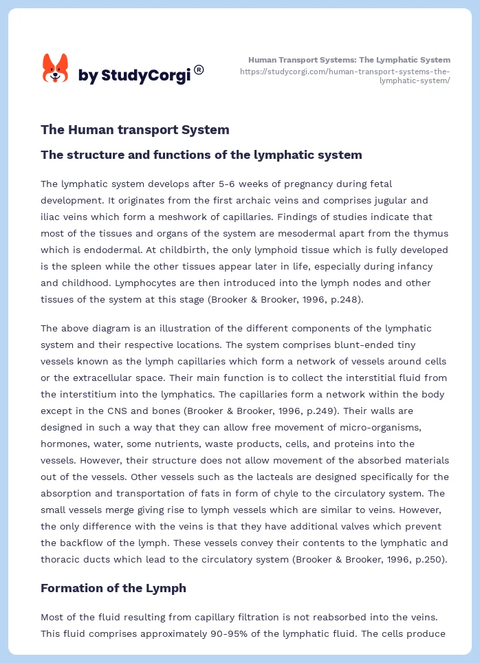Human Transport Systems: The Lymphatic System. Page 2