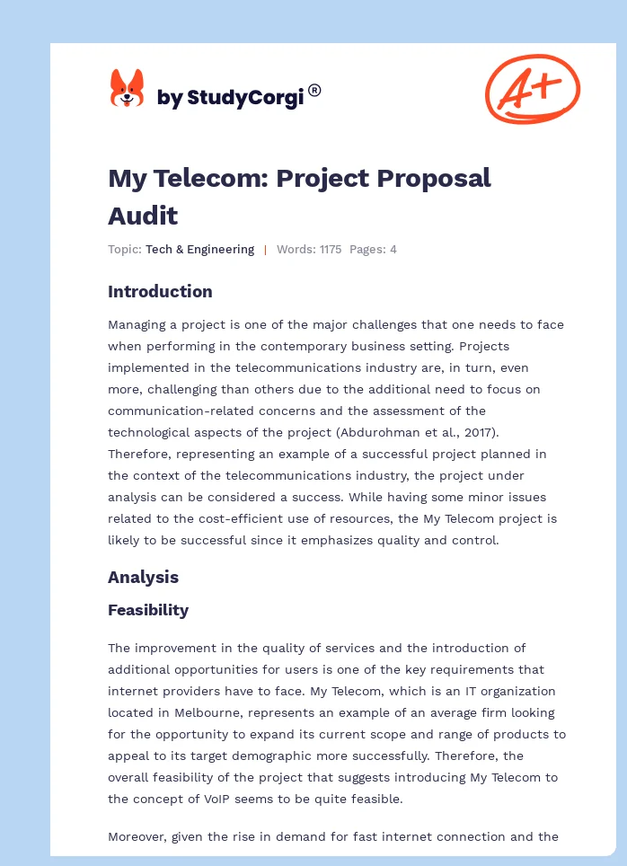 My Telecom: Project Proposal Audit. Page 1