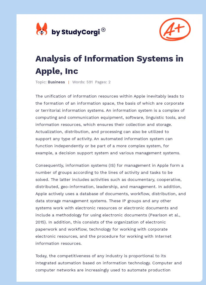Analysis of Information Systems in Apple, Inc. Page 1