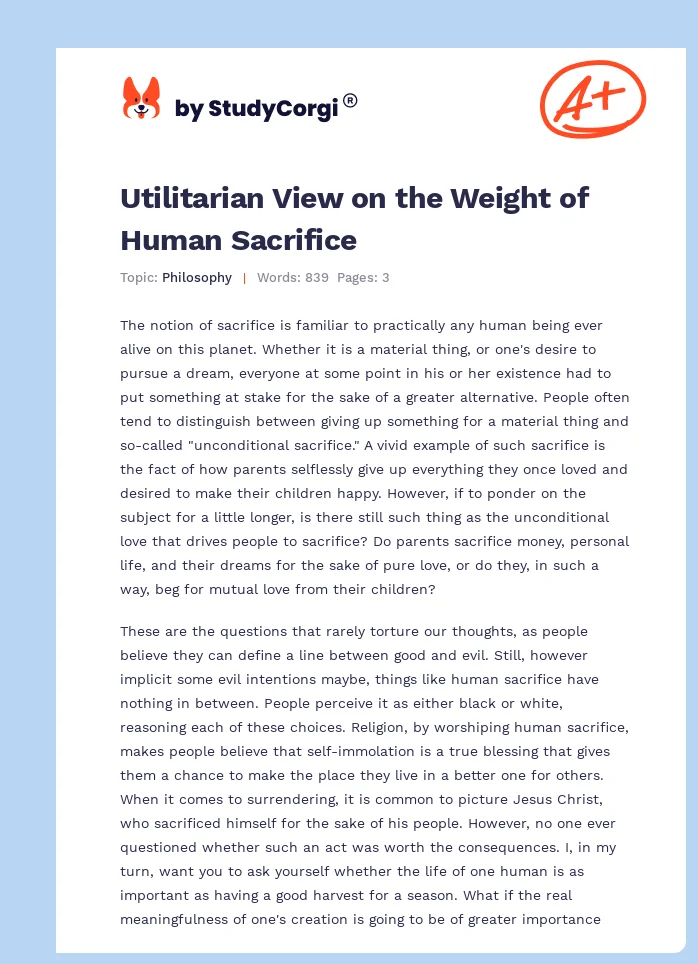 Utilitarian View on the Weight of Human Sacrifice. Page 1
