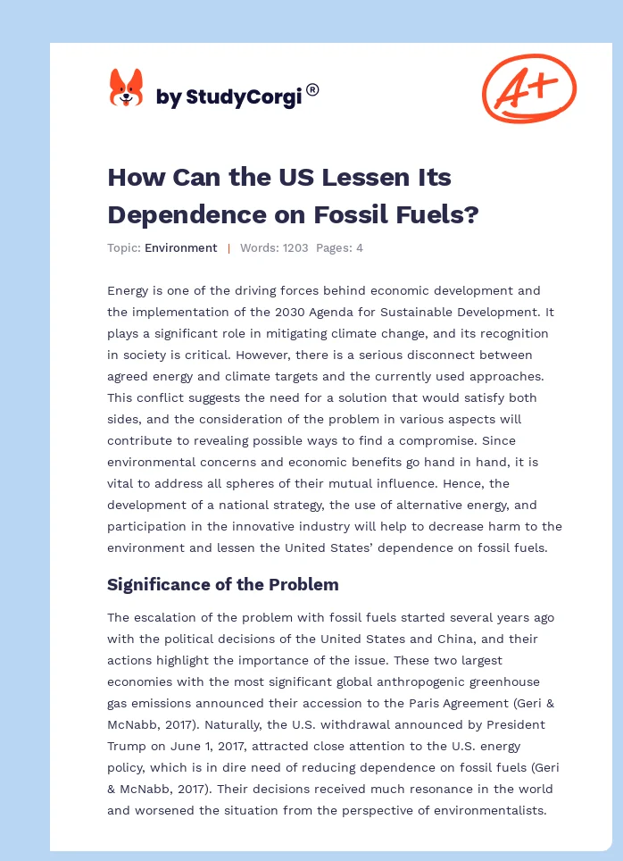 How Can the US Lessen Its Dependence on Fossil Fuels?. Page 1