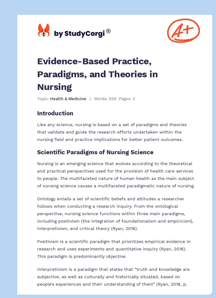 Evidence-Based Practice, Paradigms, and Theories in Nursing. Page 1