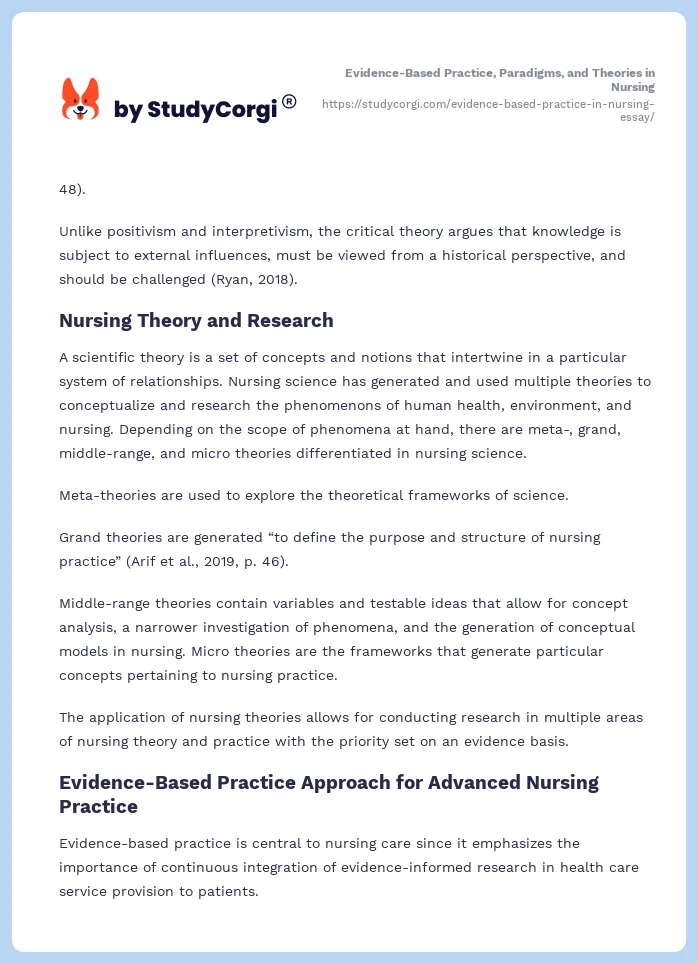 Evidence-Based Practice, Paradigms, and Theories in Nursing. Page 2
