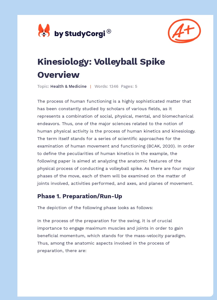 Kinesiology: Volleyball Spike Overview. Page 1