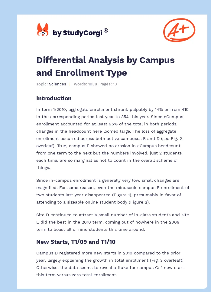 Differential Analysis by Campus and Enrollment Type. Page 1