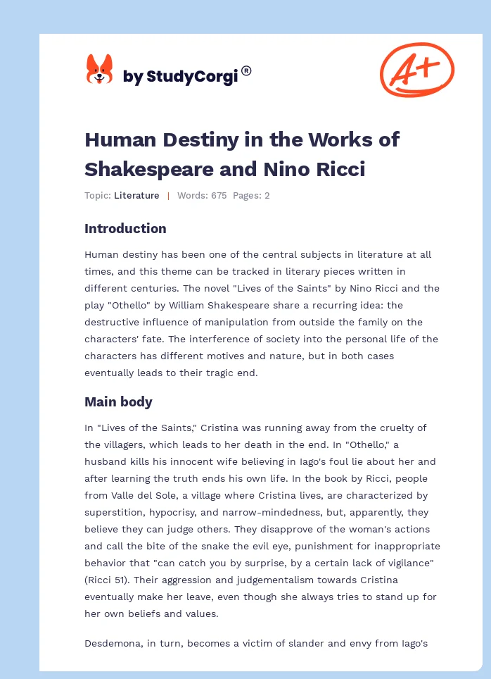 Human Destiny in the Works of Shakespeare and Nino Ricci. Page 1