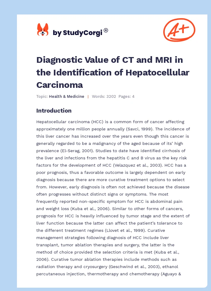 Diagnostic Value of CT and MRI in the Identification of Hepatocellular Carcinoma. Page 1