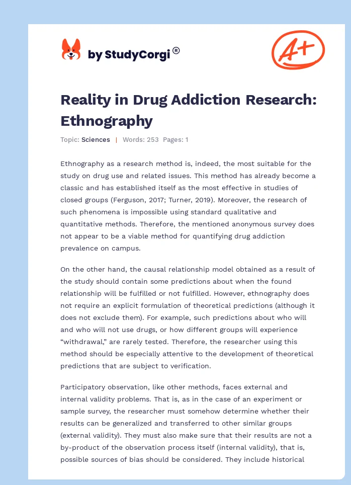 Reality in Drug Addiction Research: Ethnography. Page 1