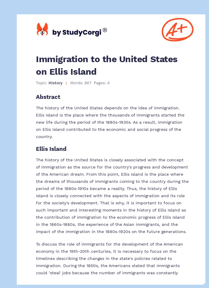 Immigration to the United States on Ellis Island. Page 1