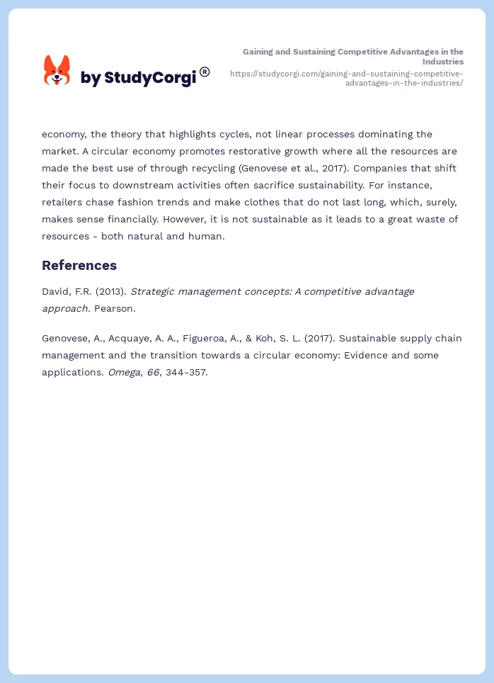 Gaining and Sustaining Competitive Advantages in the Industries. Page 2