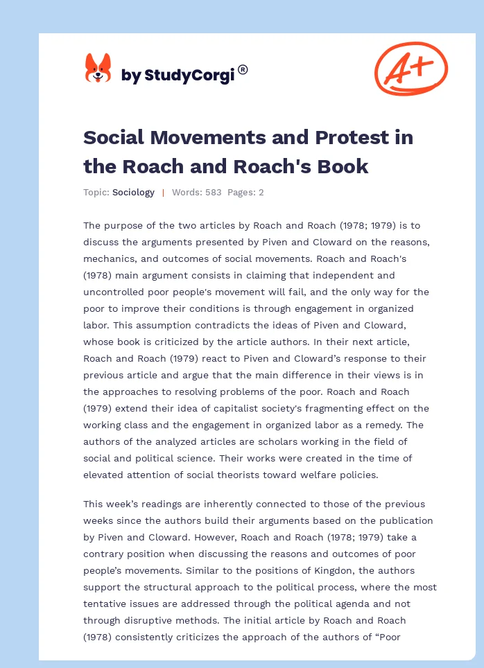 Social Movements and Protest in the Roach and Roach's Book. Page 1