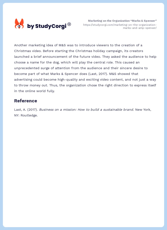 Marketing on the Organization “Marks & Spenser”. Page 2