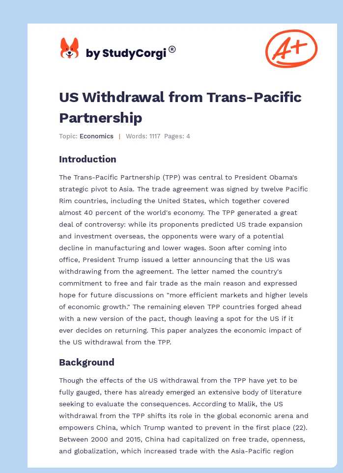 US Withdrawal from Trans-Pacific Partnership. Page 1