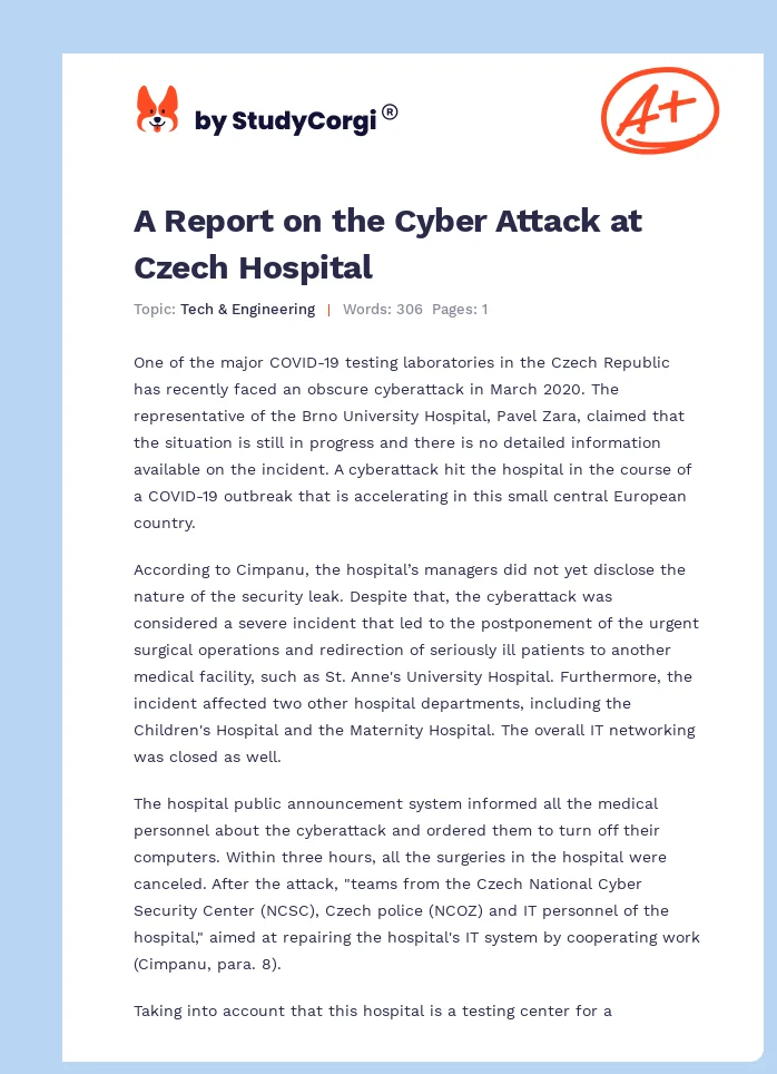 A Report on the Cyber Attack at Czech Hospital. Page 1