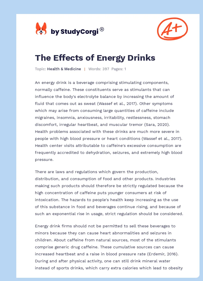 The Effects of Energy Drinks. Page 1