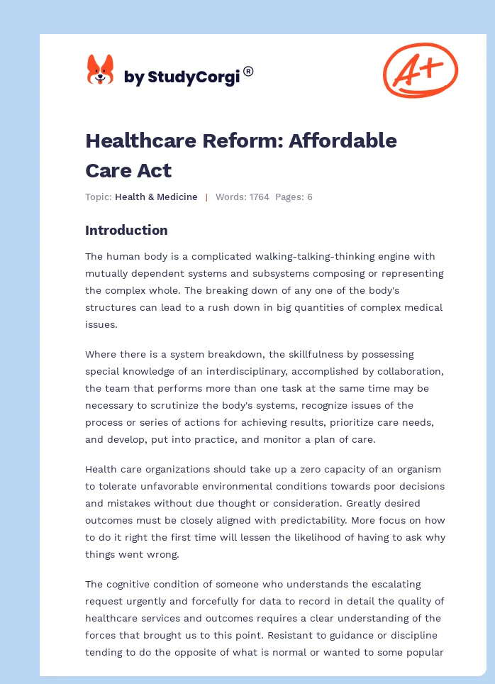 Healthcare Reform: Affordable Care Act. Page 1