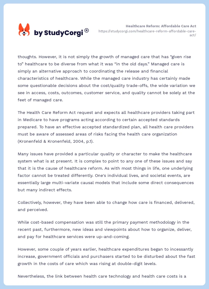 Healthcare Reform: Affordable Care Act. Page 2