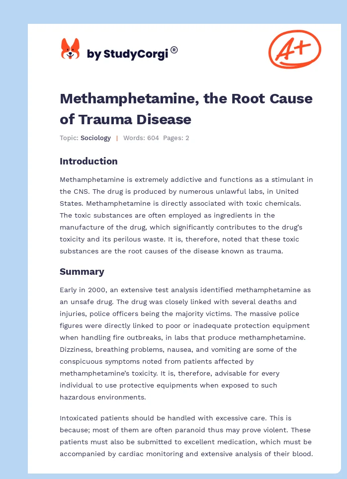 Methamphetamine, the Root Cause of Trauma Disease. Page 1