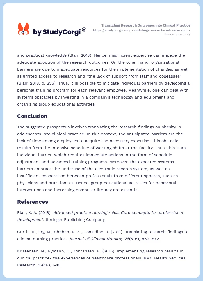 Translating Research Outcomes into Clinical Practice. Page 2