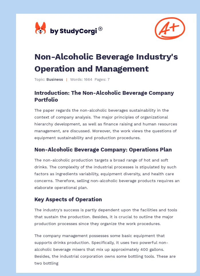 Non-Alcoholic Beverage Industry's Operation and Management. Page 1