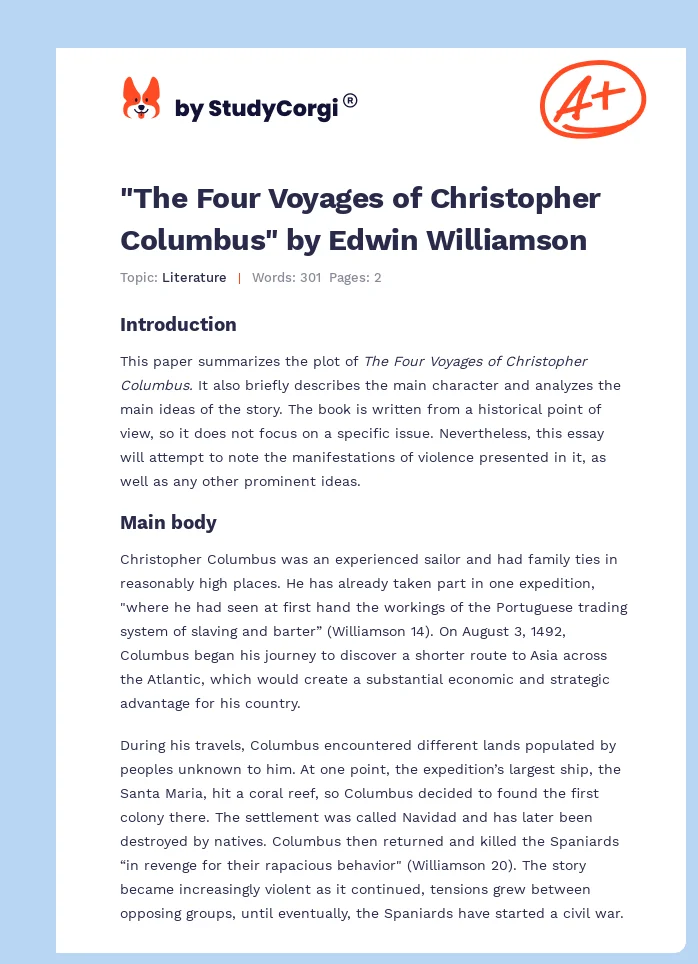 "The Four Voyages of Christopher Columbus" by Edwin Williamson. Page 1