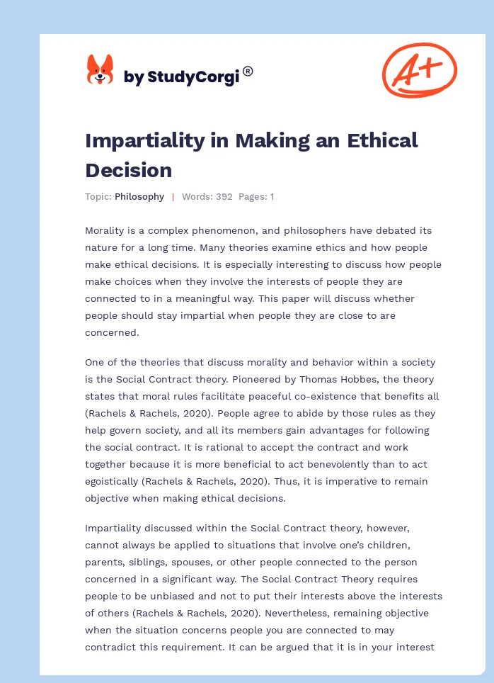 Impartiality in Making an Ethical Decision. Page 1