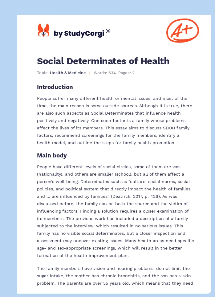 Social Determinates of Health. Page 1