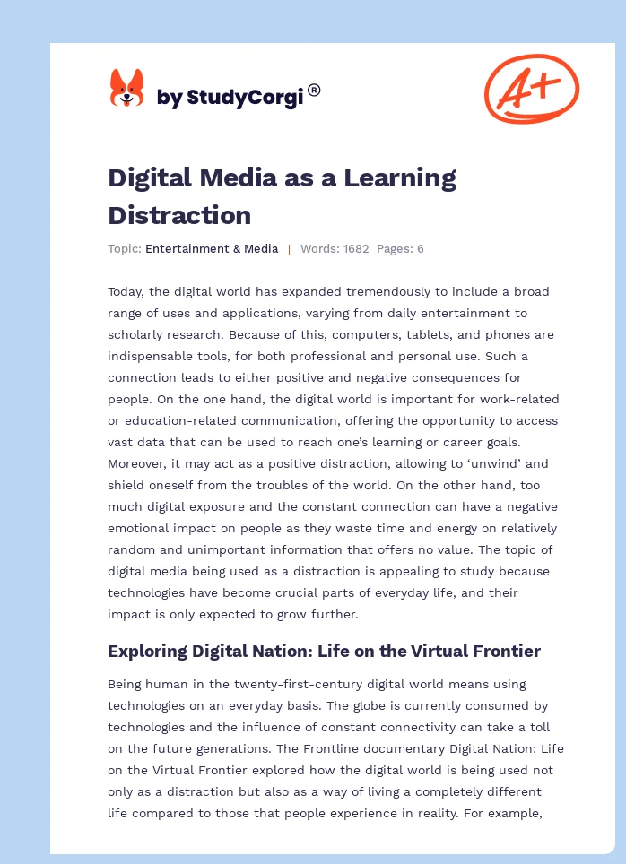 Digital Media as a Learning Distraction. Page 1