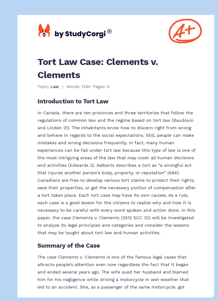 Tort Law Case: Clements v. Clements. Page 1