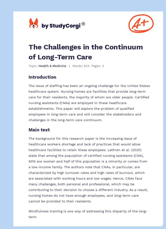 The Challenges in the Continuum of Long-Term Care. Page 1