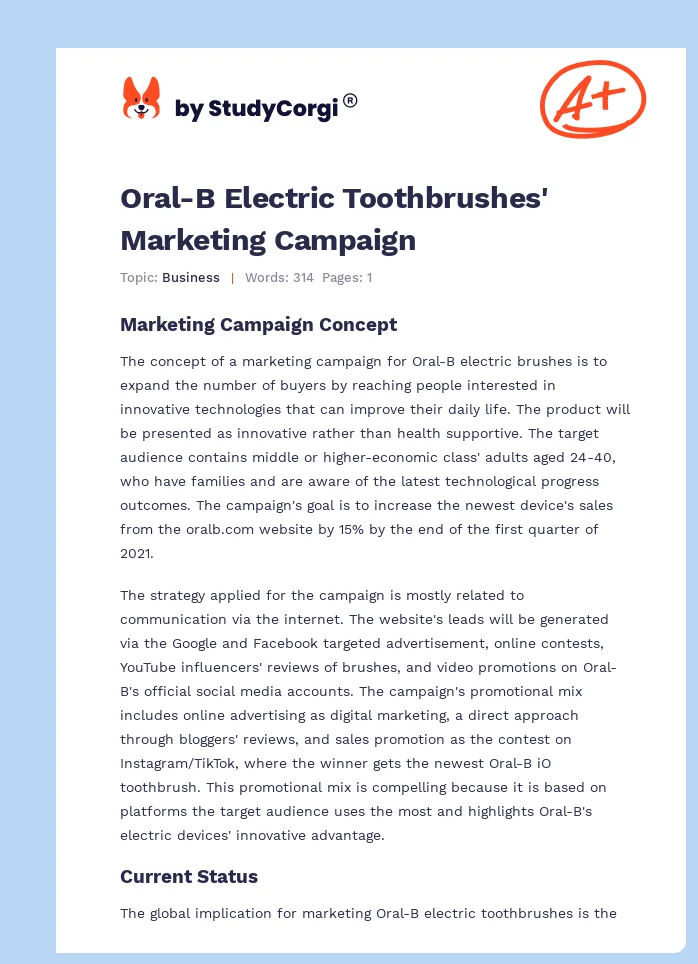 Oral-B Electric Toothbrushes' Marketing Campaign. Page 1