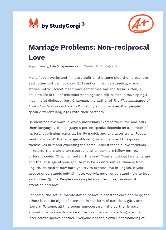 Marriage Problems: Non-reciprocal Love. Page 1