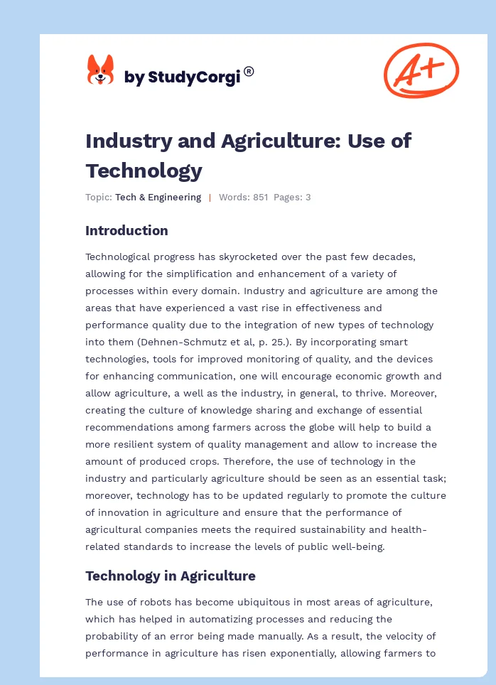 Industry and Agriculture: Use of Technology. Page 1