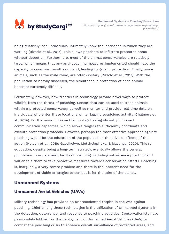 Unmanned Systems in Poaching Prevention. Page 2