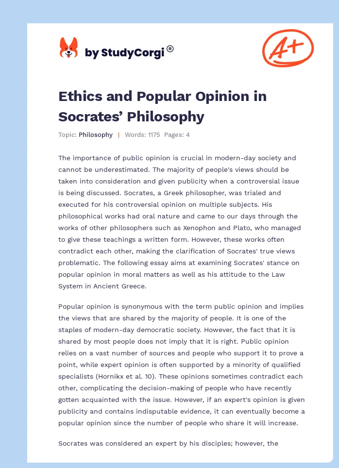 Ethics and Popular Opinion in Socrates’ Philosophy. Page 1