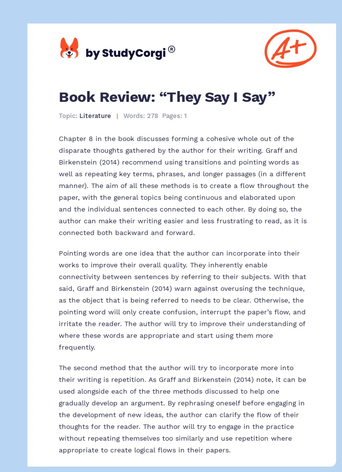 Book Review: “They Say I Say”. Page 1