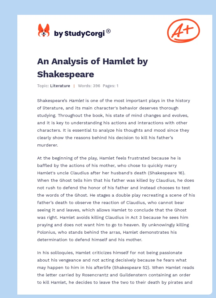 An Analysis of Hamlet by Shakespeare. Page 1