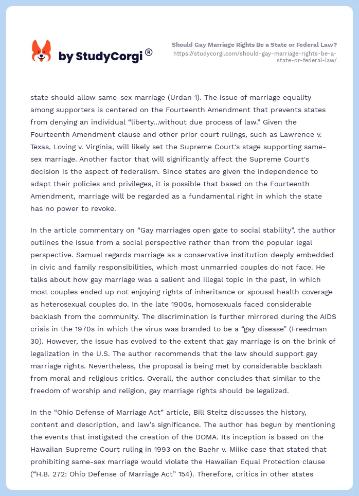 Should Gay Marriage Rights Be a State or Federal Law?. Page 2