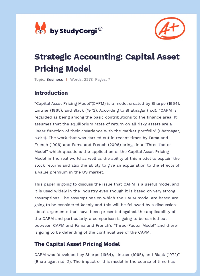 Strategic Accounting: Capital Asset Pricing Model. Page 1