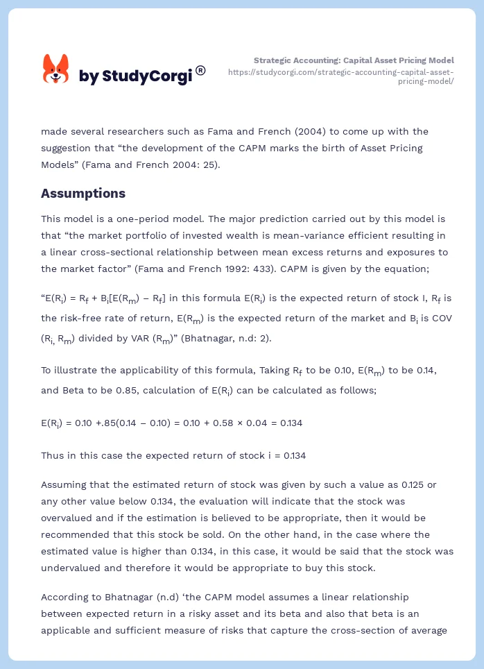 Strategic Accounting: Capital Asset Pricing Model. Page 2