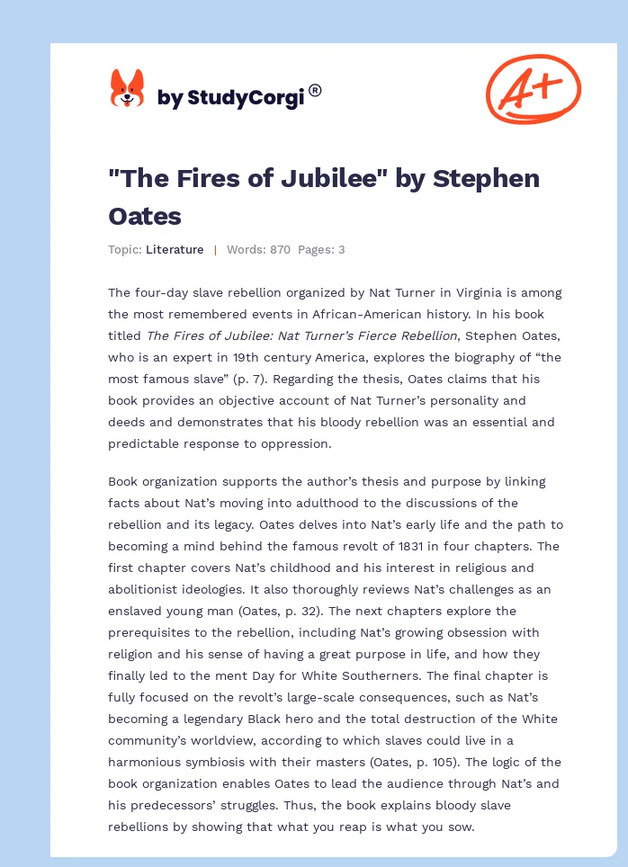 "The Fires of Jubilee" by Stephen Oates. Page 1