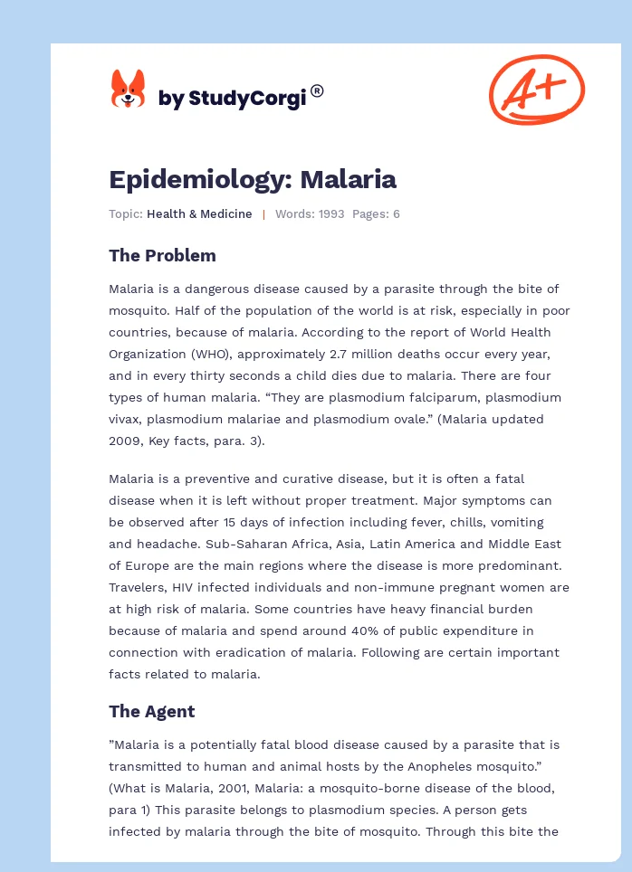 Epidemiology: Malaria. Page 1