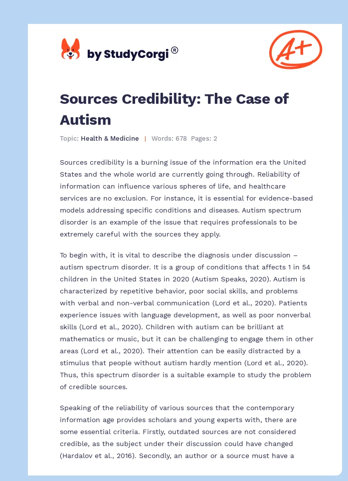 Sources Credibility: The Case of Autism. Page 1